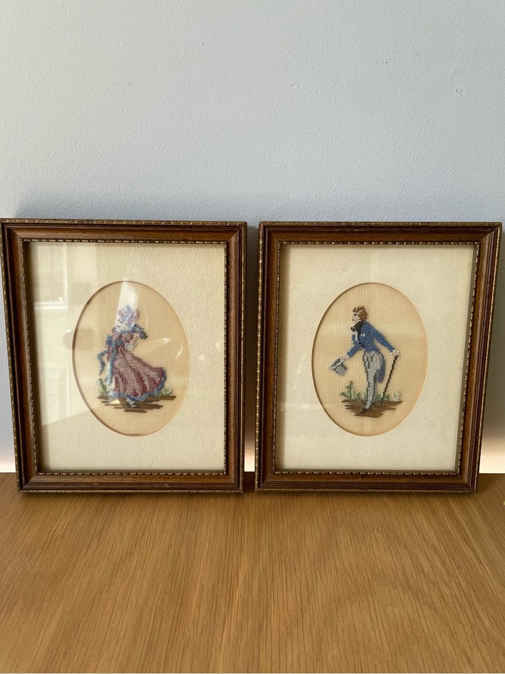 Vintage Pair Framed Petit Point Needlepoint Art Romantic Couple The Bay